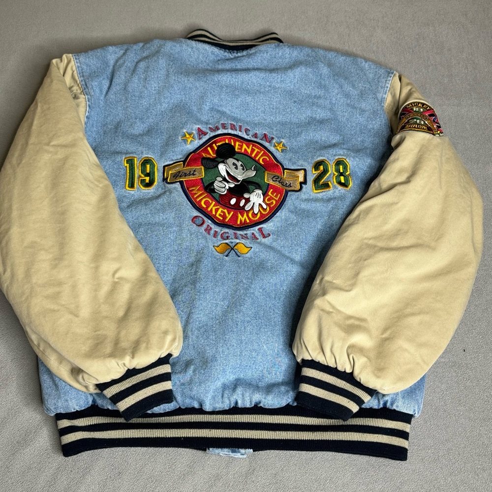 Vintage Disney Mickey Mouse 1928 Men’s Denim Varsity Jacket size M  Rare jacket